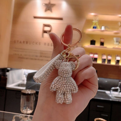 Rhinestone Animal Leather Strap Keychain