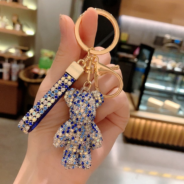 Rhinestone Animal Leather Strap Keychain