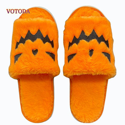 Fuzzy Pumpkin Slippers