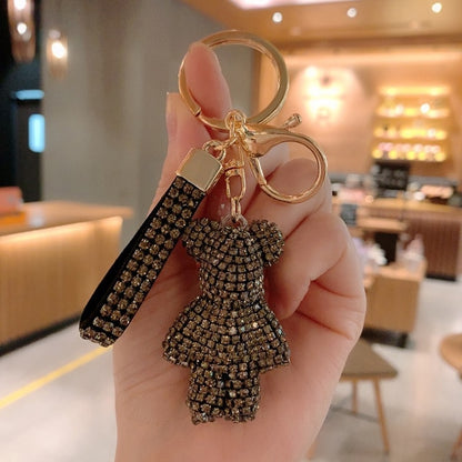 Rhinestone Animal Leather Strap Keychain