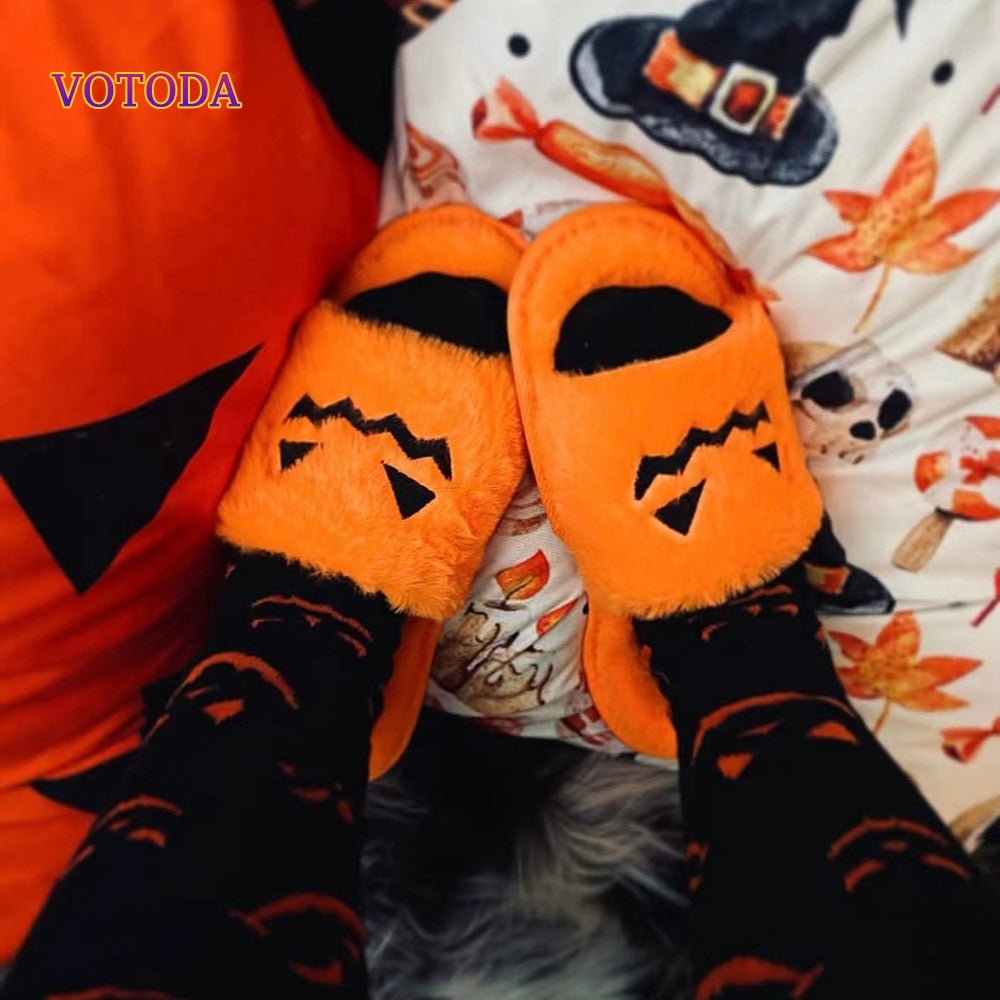 Fuzzy Pumpkin Slippers