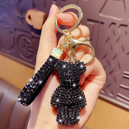 Rhinestone Animal Leather Strap Keychain