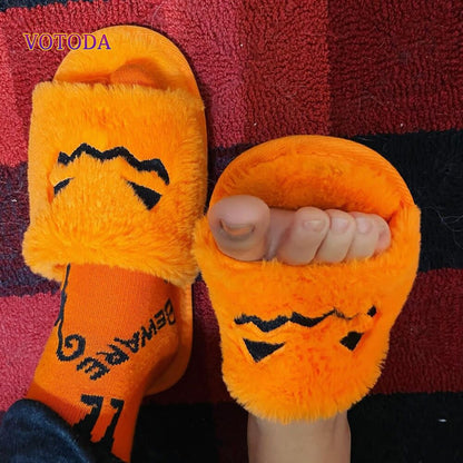 Fuzzy Pumpkin Slippers