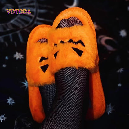 Fuzzy Pumpkin Slippers