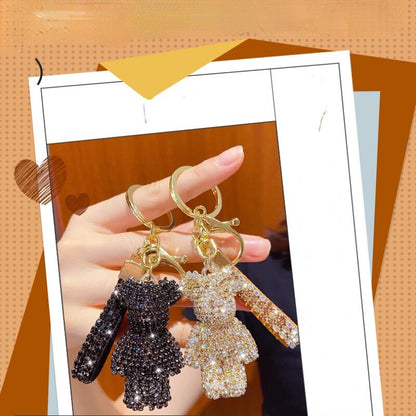 Rhinestone Animal Leather Strap Keychain